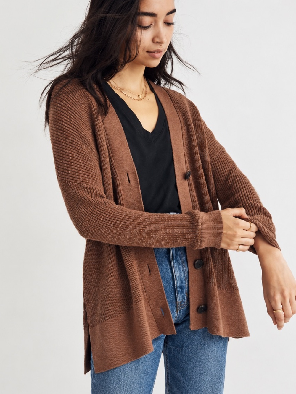 Madewell | Brown Button-Front Knit Lovell Oversized Cardigan